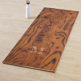 Vintage rustic brown burnt wood Monogram Yoga Mat