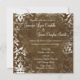 Vintage Rustic Brown Damask Wedding Invitations