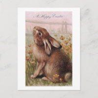 Vintage Rustic Brown Easter Bunny & Wildflowers