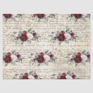 Vintage Rustic Burgundy Rose Old Letter Decoupage Tissue Paper