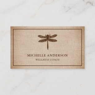 Vintage Rustic Burlap Dragonfly Business Card