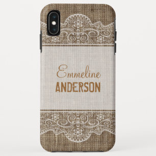 Vintage Rustic Burlap with Beautiful Floral Lace iPhone XS Max Case