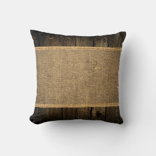 Vintage Rustic Burlap Wood Look #5 Cushion