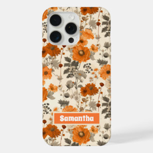 Vintage Rustic Burnt Orange Fall Flowers Pattern iPhone 15 Pro Max Case