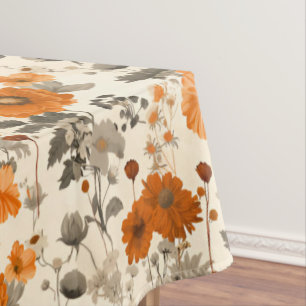 Vintage Rustic Burnt Orange Fall Flowers Pattern Tablecloth
