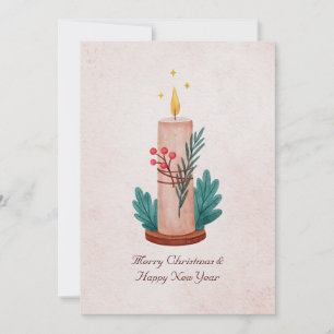 Vintage rustic candle christmas new year holiday card
