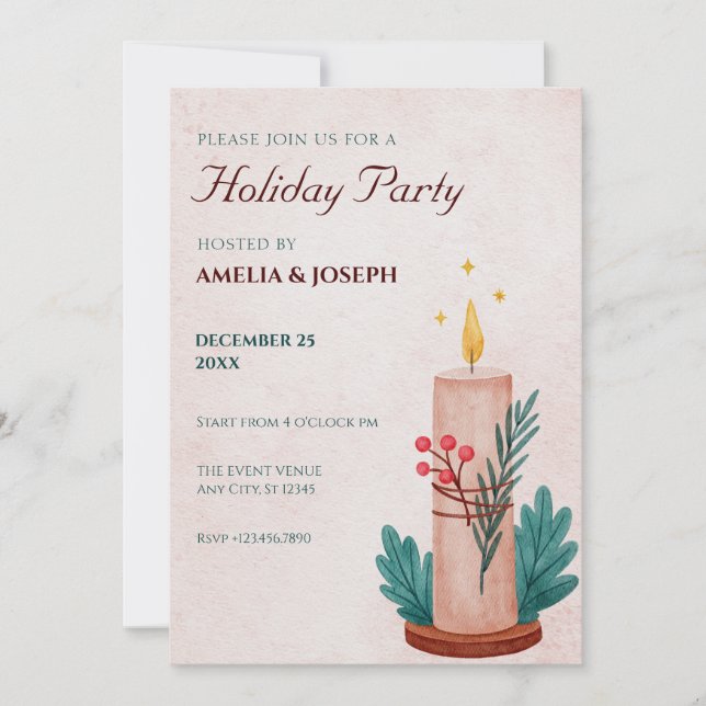 Vintage rustic candle christmas new year invitation (Front)