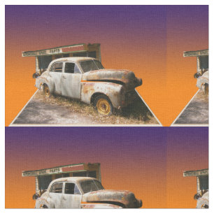 Vintage Rustic Car And Garage, Fabric