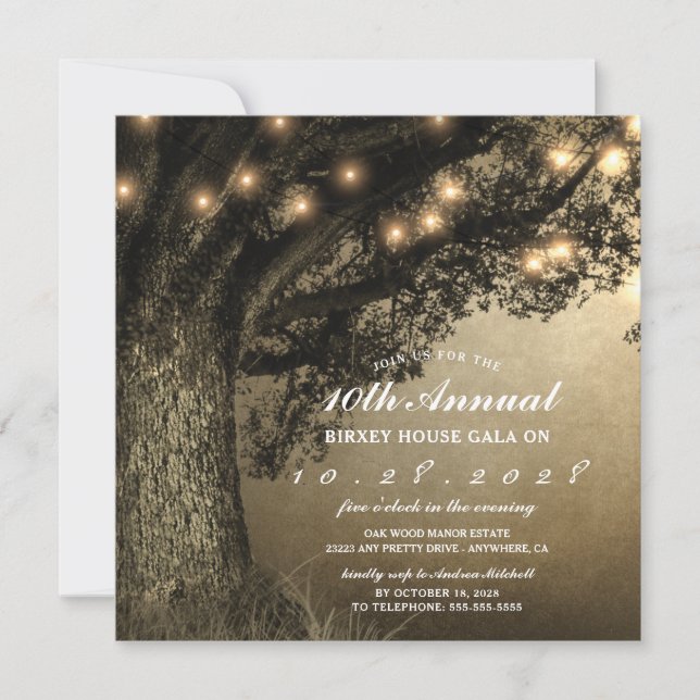 Vintage Rustic Carved Oak Tree Gala Invitations (Front)