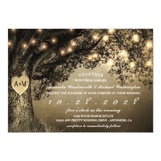 Vintage Rustic Carved Oak Tree Wedding Invitations Zazzle Com Au