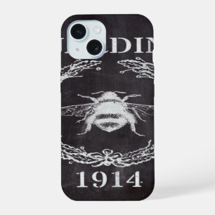 vintage rustic chalkboard botanical french bee iPhone 15 case