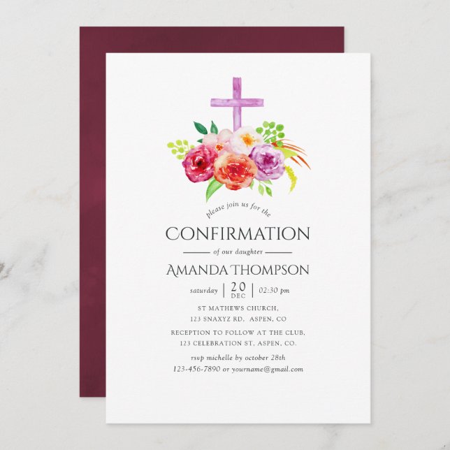 Vintage Rustic Charm Confirmation Invitation (Front/Back)