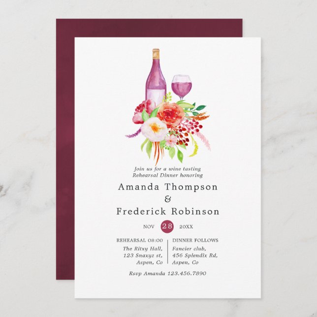 Vintage Rustic Charm Wine Tasting Rehearsal Dinner Invitation (Front/Back)