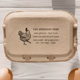 Vintage Rustic Chicken Family Farm Egg Carton Rubber Stamp