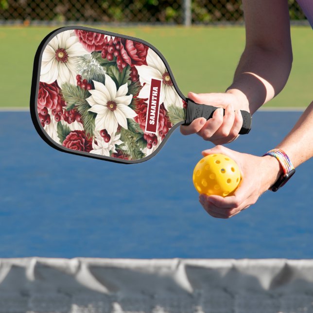 Vintage Rustic Christmas Flowers leaves Pattern  Pickleball Paddle (Insitu)