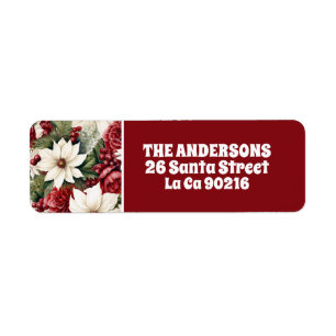 Vintage Rustic Christmas Flowers leaves Pattern Return Address Label