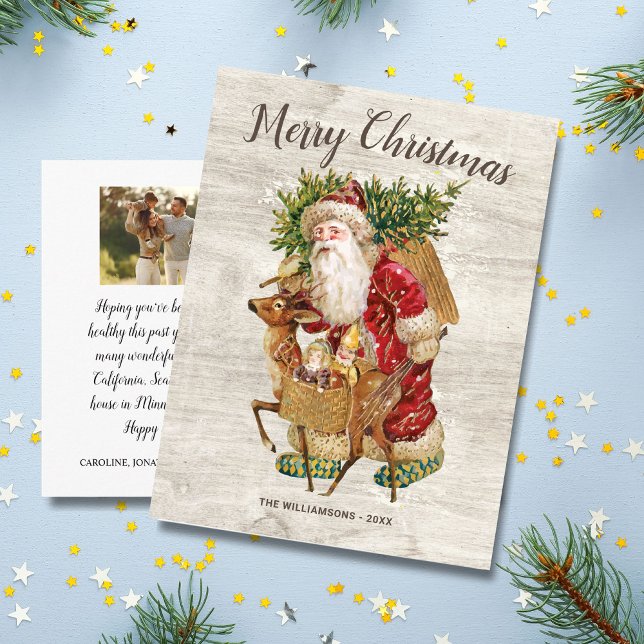Vintage Rustic Christmas Santa Custom Family Photo Postcard (Creator Uploaded)