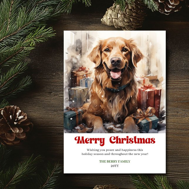 Vintage rustic Christmas scene classic dog card (Vintage rustic Christmas scene classic animal card)