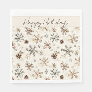 Vintage rustic Christmas snowflakes and pine cones Napkin