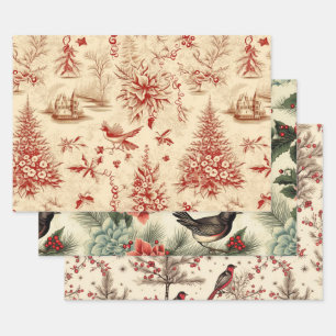 Vintage Rustic Christmas Wrapping Paper Birds 