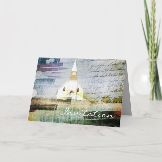 vintage rustic country chapel wedding invitation (Front)