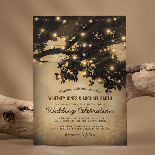 Vintage Rustic Country Tree Lights Wedding Invitation