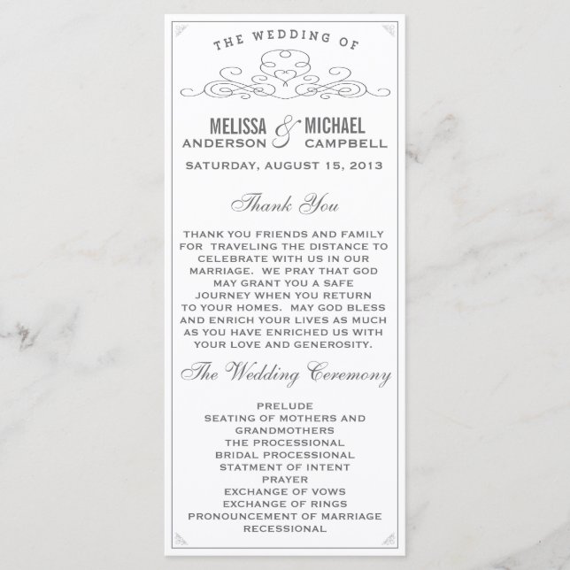 Vintage, Rustic, Country, White Wedding Program (Front)
