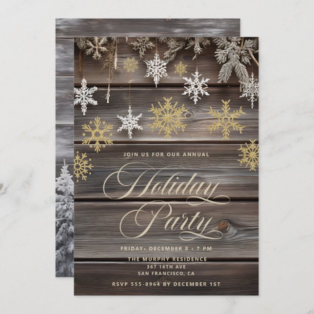 Vintage Rustic Country Wood Holiday Party Invitation (Front/Back)