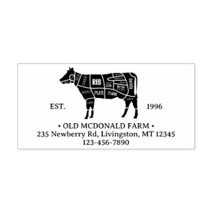 Vintage Rustic Cow Meat Butcher Chart Country Farm Rubber Stamp