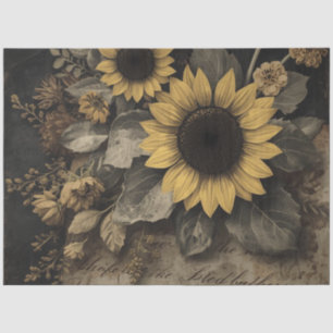 Vintage Rustic Dark Sunflower Decoupage Tissue Paper