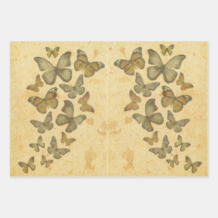 Vintage Rustic  Distressed Butterfly Butterflies Wrapping Paper Sheet
