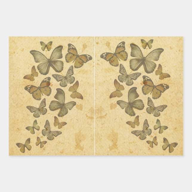 Vintage Rustic  Distressed Butterfly Butterflies Wrapping Paper Sheet (Front)