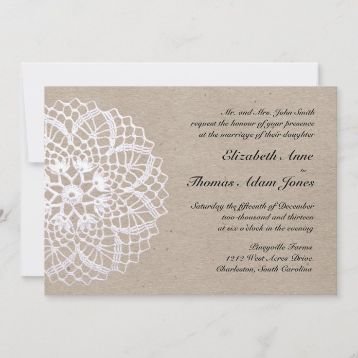 Vintage Rustic Doily Wedding Invitation Zazzle