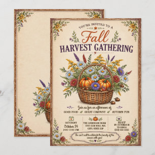 Vintage Rustic Fall Autumn Harvest Party Invitation