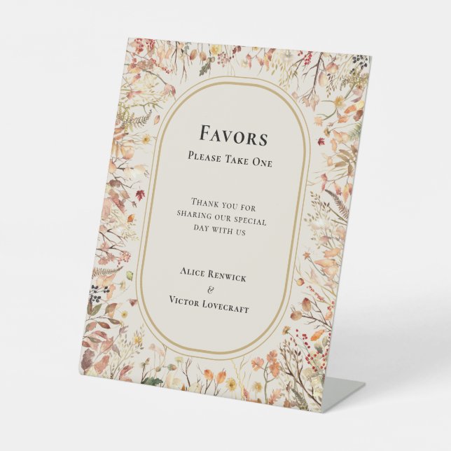 Vintage Rustic Fall Beige Wedding Favours Pedestal Sign (Front)