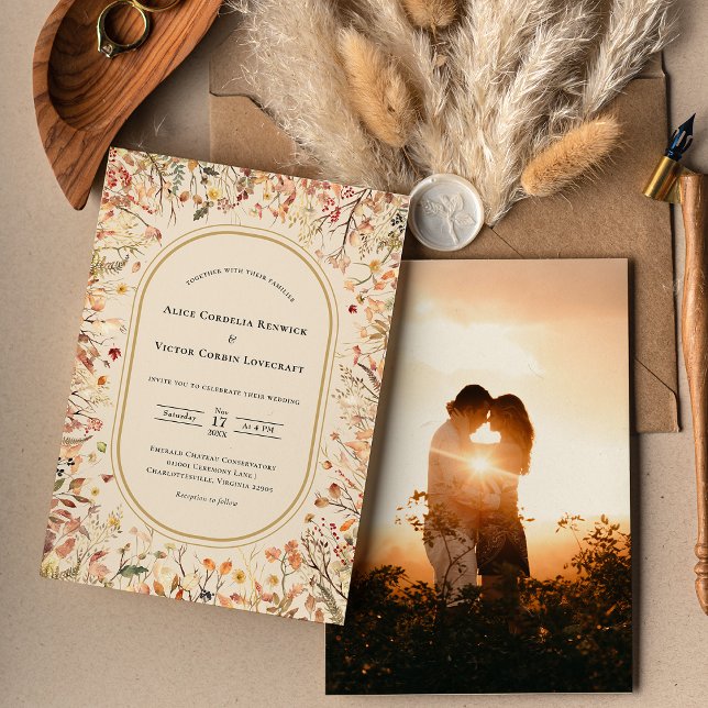 Vintage Rustic Fall Beige Wedding Photo Invitation (Creator Uploaded)