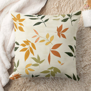 Vintage Rustic Fall Leaves in Gold and Green Tones Cushion