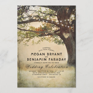 Vintage Rustic Fall Tree String of Lights Wedding Invitation