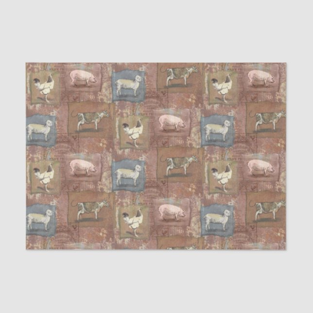 Vintage Rustic Farm Animals Rust Pattern Tissue Paper (Front)