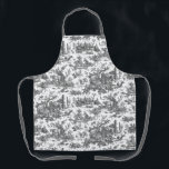 Vintage Rustic Farm French Toile-Black & White Apron<br><div class="desc">This lovely restored vintage French toile de jouy pattern dated ca 1780s features scenes of joyous rustic farm life including animals, ancient ruins, cottages and peasants engaged in work and play in black on white background.</div>