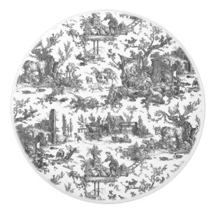 Vintage Rustic Farm French Toile-Black & White Ceramic Knob