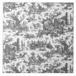 Vintage Rustic Farm French Toile-Black & White Ceramic Tile<br><div class="desc">This lovely restored vintage French toile de jouy pattern dated ca 1780s features scenes of joyous rustic farm life including animals,  ancient ruins,  cottages and peasants engaged in work and play in black on white background.</div>