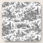 Vintage Rustic Farm French Toile-Black & White Coaster<br><div class="desc">This lovely restored vintage French toile de jouy pattern dated ca 1780s features scenes of joyous rustic farm life including animals,  ancient ruins,  cottages and peasants engaged in work and play in black on white background.</div>