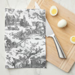 Vintage Rustic Farm French Toile-Black & White Tea Towel<br><div class="desc">This lovely restored vintage French toile de jouy pattern dated ca 1780s features scenes of joyous rustic farm life including animals,  ancient ruins,  cottages and peasants engaged in work and play in black on white background.</div>