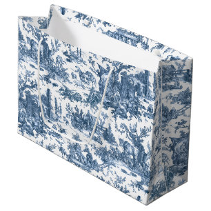 Vintage Rustic Farm French Toile-Blue & White Large Gift Bag