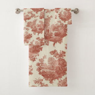Vintage Rustic Farm French Toile Floral pattern Bath Towel Set