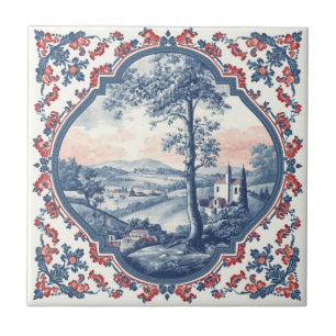 Vintage Rustic Farm French Toile Floral pattern Ceramic Tile