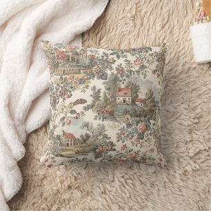 Vintage Rustic Farm French Toile Floral pattern Cushion