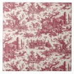 Vintage Rustic Farm French Toile-Red & Tan Ceramic Tile<br><div class="desc">This lovely restored vintage French toile de jouy pattern dated ca 1780s features scenes of joyous rustic farm life including animals,  ancient ruins,  cottages and peasants engaged in work and play in burgandy red and tan.</div>