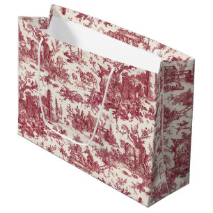 Vintage Rustic Farm French Toile-Red & Tan Large Gift Bag